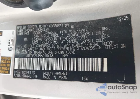 2006 Toyota Highlander V6 из США, поврежденный, VIN JTEDP21A560104181